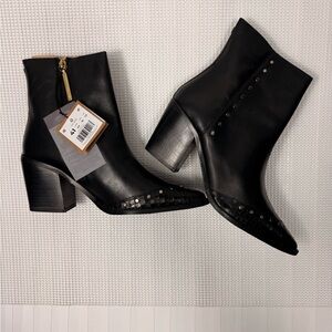 Gioseppo Studded Leather Ankle Boots Black Western Pointed Toe EU 41 US 9.5 NWT